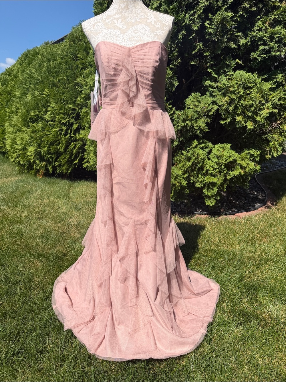 Alfred Angelo Strapless Blush pink/tan Ruffle Tulle Gown Sz 10 (NWT)